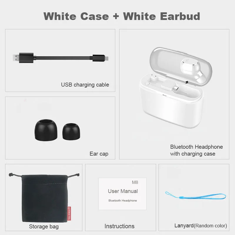 White White YOU FIRST беспроводные наушники Bluetooth гарнитура стерео наушники с микрофоном Bluetooth наушники спортивные с зарядным устройством для телефона - Цвет: White White