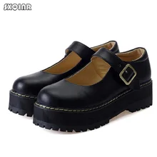 Женская обувь на плоской подошве; большие размеры 35-42; обувь на толстой подошве в стиле ретро с круглым носком и пряжкой в духе колледжа; маленькие кукольные туфли; милые кожаные туфли