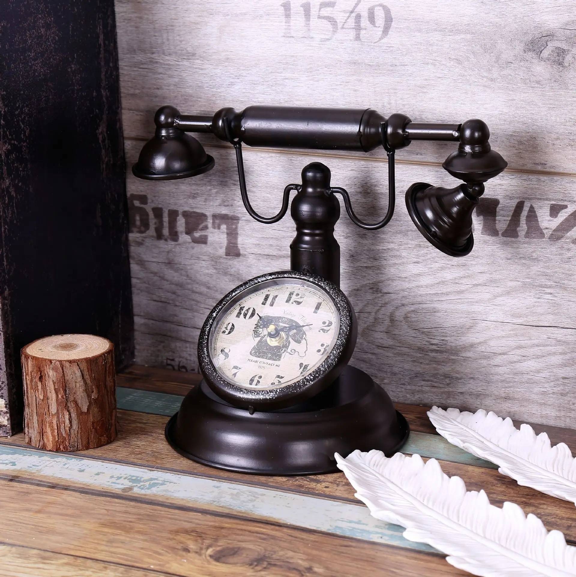 Shabby Chic Retro Telephone Model Vintage Decor Desk Clock Shabby Chic Retro Telephone Model