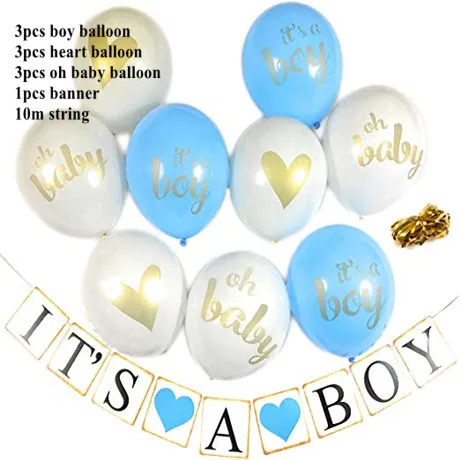 10 шт. розовые белые золотые воздушные шары его девочка/мальчик висящий баннер детская игрушка в ванную крестильное украшение беременность День рождения Part'y - Цвет: boy set