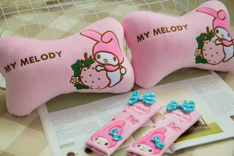 

1 pair 27cm sweet My Melody bowknot plush vehicle bone neck pillow safety belt cover novelty kids romantic stuffed toy