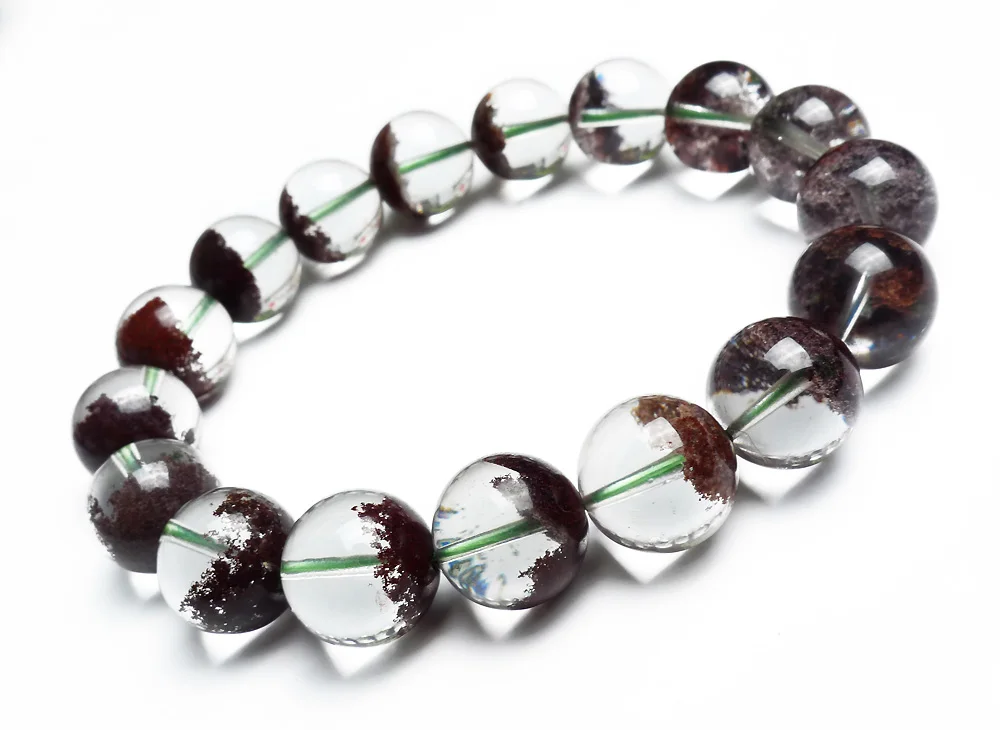 

Unique One 12mm Genuine Natural Red Phantom Quartz Crystal Clear Transparent Round Beads Jewelry Stretch Charm Bracelet Femme