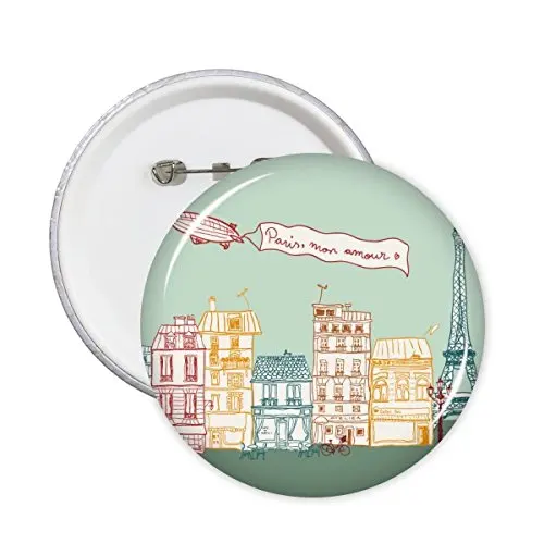 

Words Paris Airship France Landmark National Flag Architecture Custom Landscape Illustration Pattern Round Pin Badge Button 5pcs