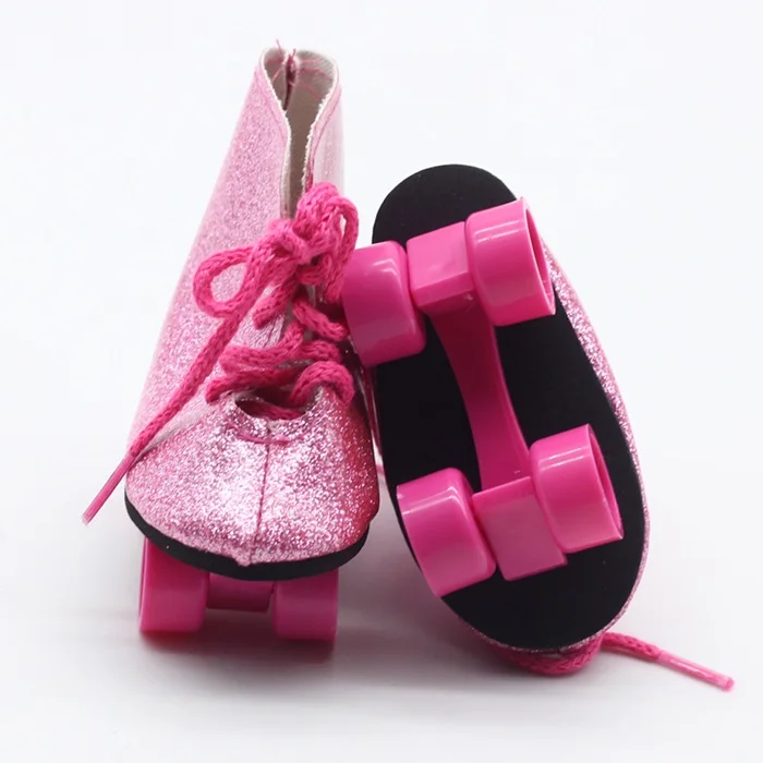 1 пара кукольных сапог, 4 цвета, кукольные роликовые коньки, подходят для 18 дюймов, куклы для девочек, как подходят 43 см, детские куклы, подарок на день рождения, игрушечная обувь - Цвет: Розовый