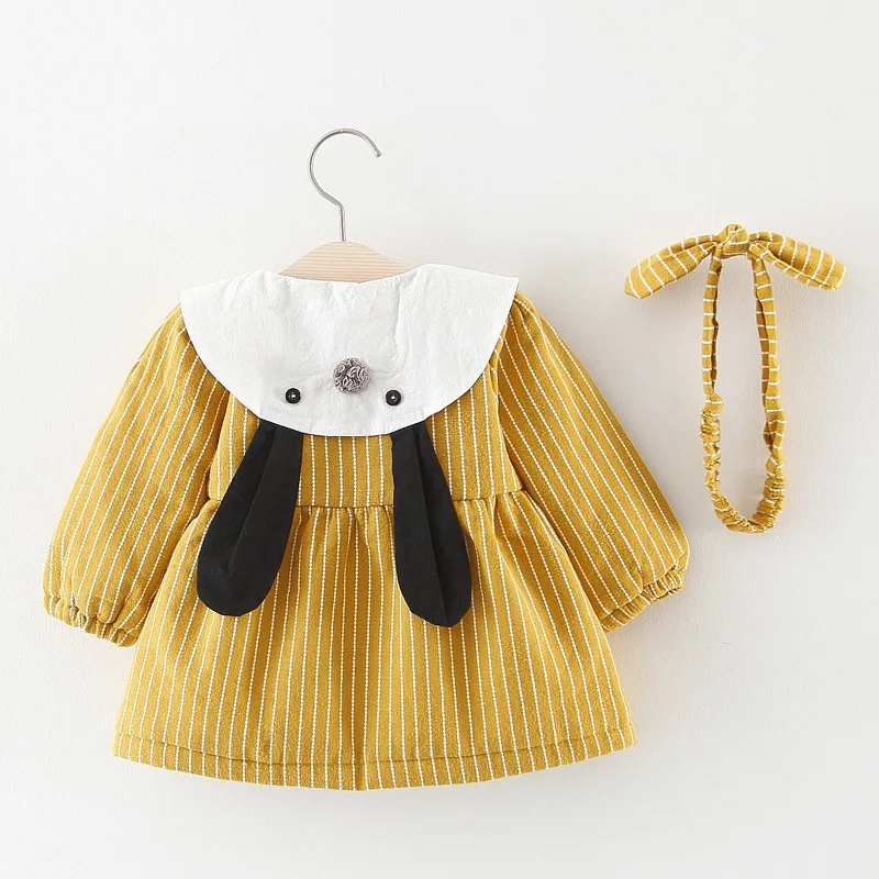 

Dress Baby Girl Dress Autumn Winter Style Ear Long Sleeves+ Headband Cotton Princess Dress Baby Dresses Girl