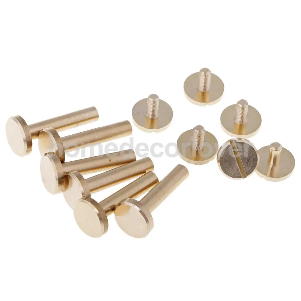 6 Sets Solid Brass Flat Round Head Stud Screwback Leather Craft Chicago Screws