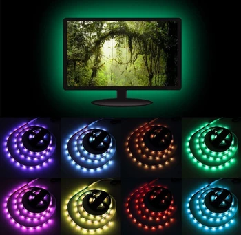 

[Seven Neon]Led strip 60led/m 5V USB 5050 RGB light TV pc backlight sets hook&loop adhensive+3/17/24/44 key remote controller