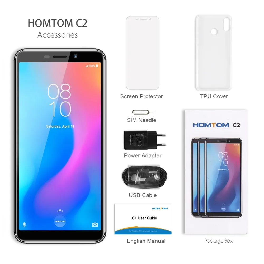 HOMTOM C2 5," 18:9 HD+ 4G смартфон Android 8,1 четырехъядерный 2 Гб ОЗУ 16 Гб ПЗУ мобильный телефон с функцией распознавания лица 3000 мАч