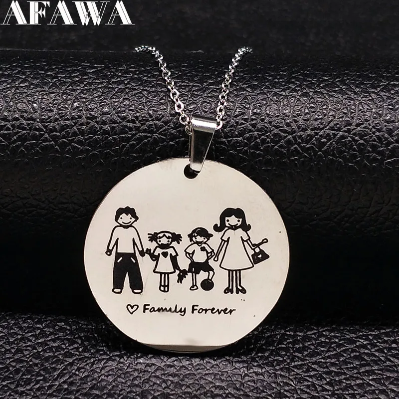 

2019 Family Stainless Steel Necklace Women Mum jewlery Silver Color Dad Mum and Son Daughter Necklace Jewelry collares N18016