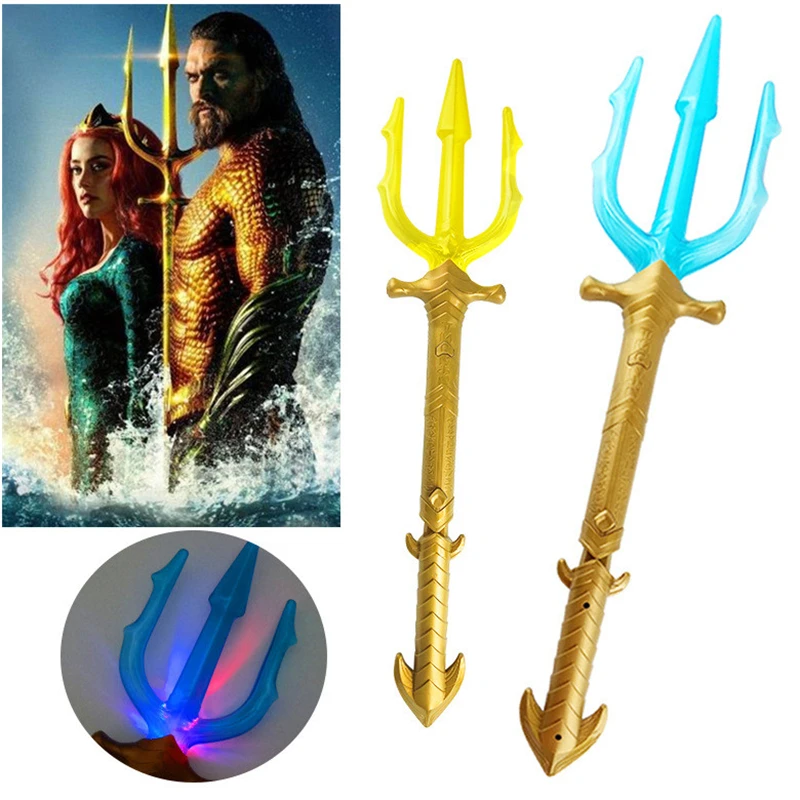 

Movie Aquaman Arthur Curry/Orin Cosplay Prop Gold Weapons Kids Child LED Trident Plastic Toy Accessories Collection Gift New