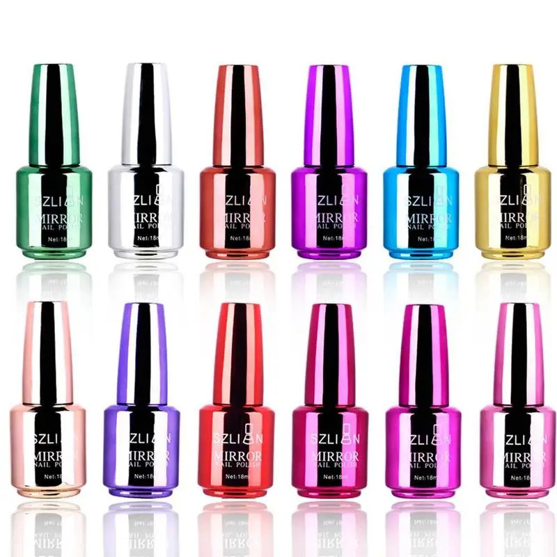 18 ml Nail Polish Metallic Magical Mirror Effect Chrome Art Nail Polish Varnish Permanent UV
