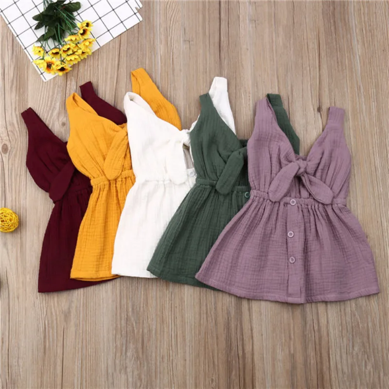 

Casual Newborn Baby Girls Dress Princess Summer Ruffle Solid Cotton Linen Cute Toddler Kids Party Dress Clothes Sundress