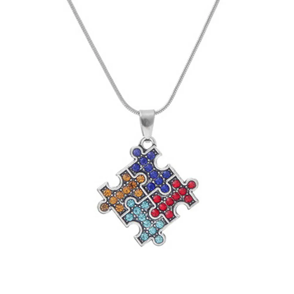 

Autism Awareness 4 Color Jigsaw Puzzle Piece Crystal Necklace