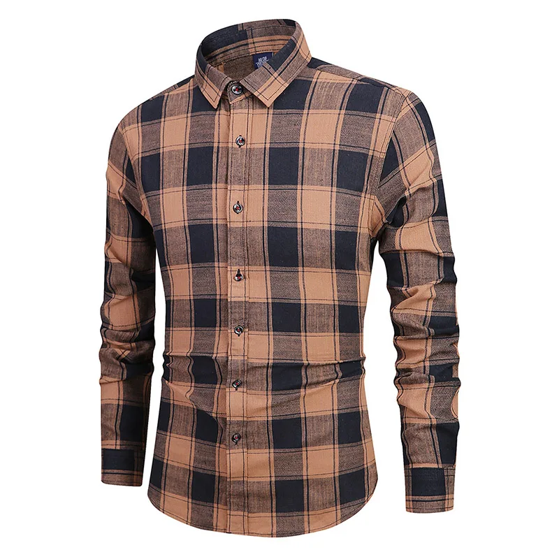 Khaki ReFire gear Мужская Весенняя Повседневная клетчатая рубашка Slim Fit Styles хлопковые рубашки с длинными рукавами Мужская модная мягкая удобная одежда в клетку - Цвет: Khaki