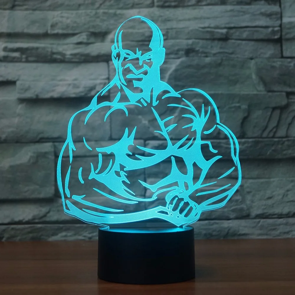 Бодибилдинг настольная лампа 3D светодиодный 7 цветов меняющий мышечный человек ночник креативный Lampara спящий светильник домашний декор подарки