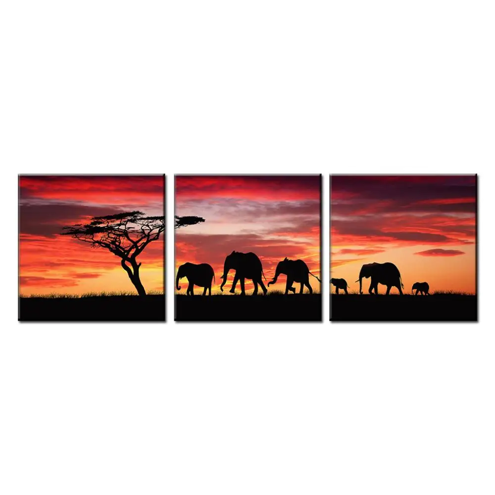 3 pcs set african natural landscape canvas painting wild animal