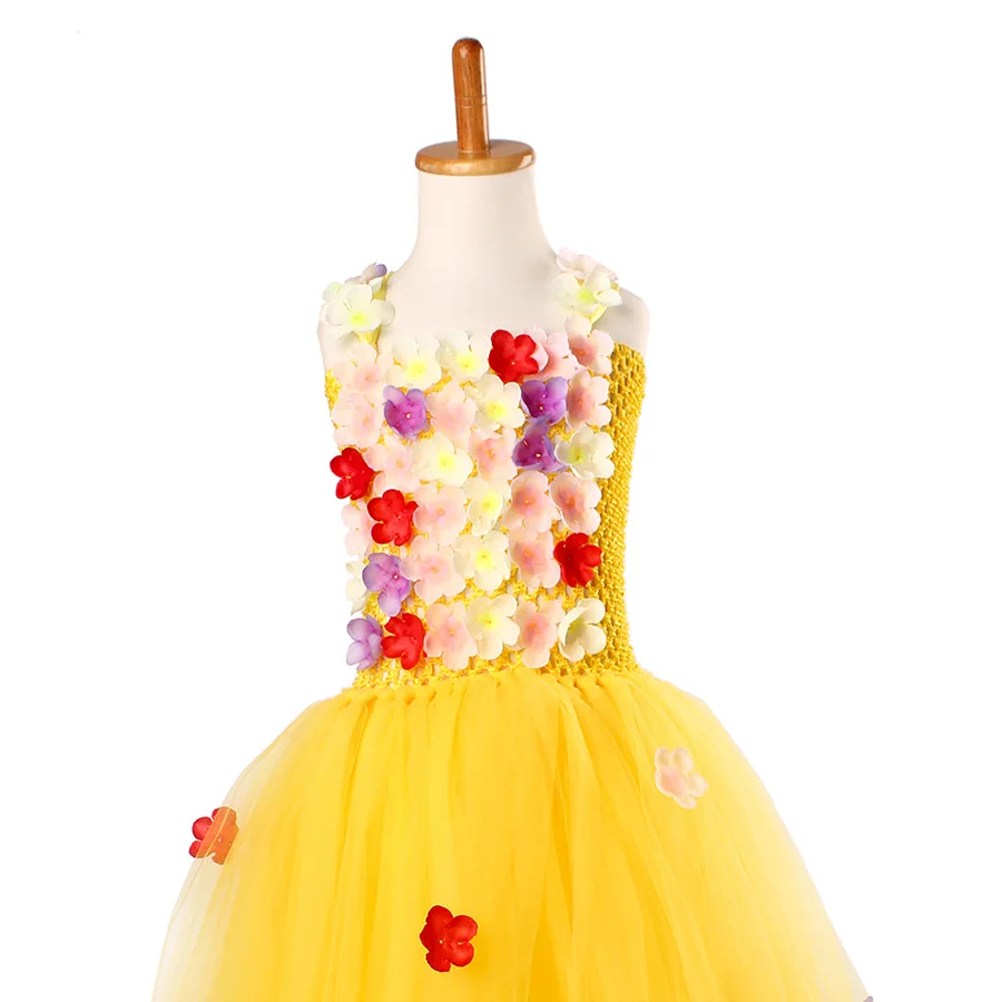 Multi Colored Flowers Kids Yellow Fancy full length Tutu Dress Baby Girls (14)