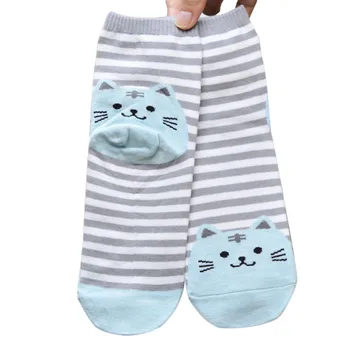 2016 New Harajuku Women Cartoon 3D Animal Striped Socks Novelty Patterned Sock Colorful Cat Footprints Cotton Socks Floor