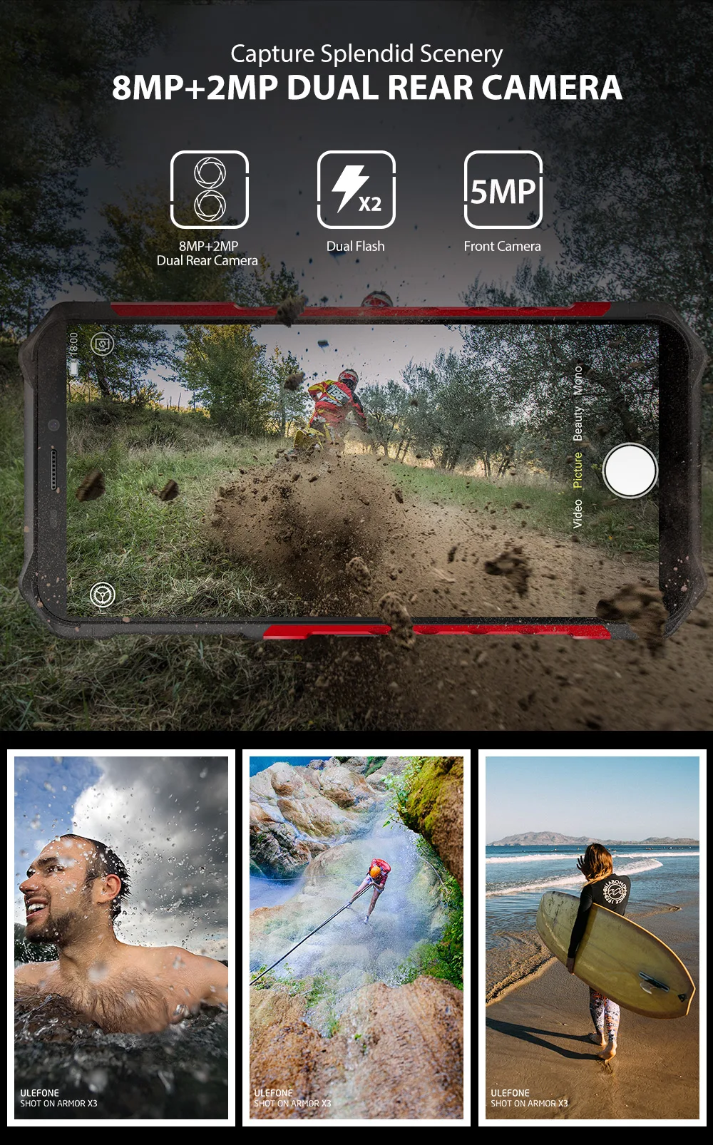 Ulefone Armor X3 прочный смартфон Android 9,0 5,5 дюймов четырехъядерный IP68 Водонепроницаемый 5000 мАч 2G+ 32G мобильный телефон