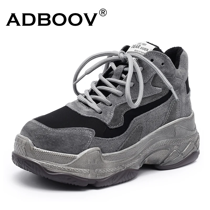 

ADBOOV Suede Women Sneakers Short Plush Lining Winter Shoes Woman Height Increasing 6.5 CM Chunky Sneakers Ladies Platform Shoes