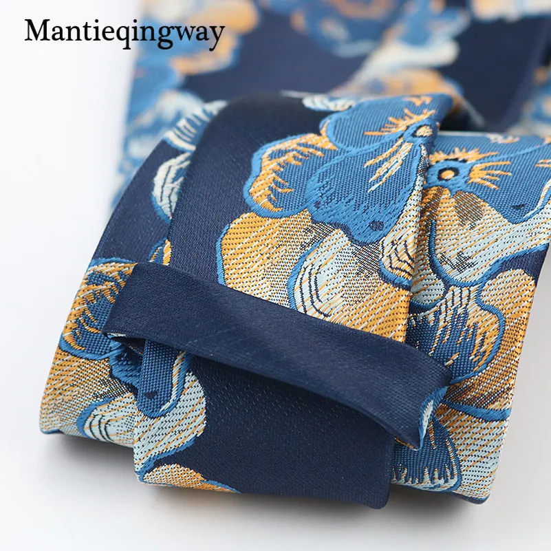 Mantieqingway жаккард синий Галстуки для Для мужчин свадебные полиэстер, шелк 8 см широкий вырез Галстуки Бизнес цветочный Галстуки Gravatas corbatas