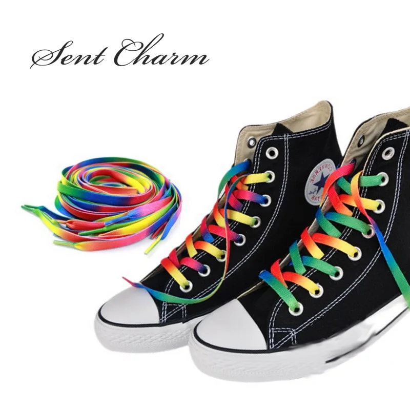 SENTCHARM 1 pair Colorful Rainbow Shoelaces Fashionable Flat