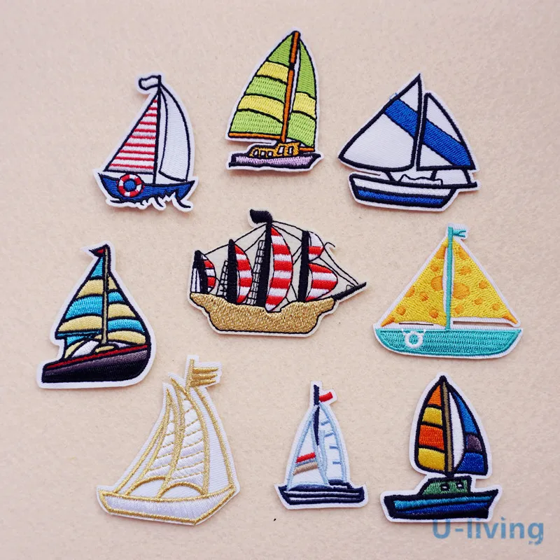 

1pcs Mix Sailboat Patches for Clothing Iron on Embroidered Sew Applique Cute Patch Fabric Badge Garment DIY Apparel Accessories