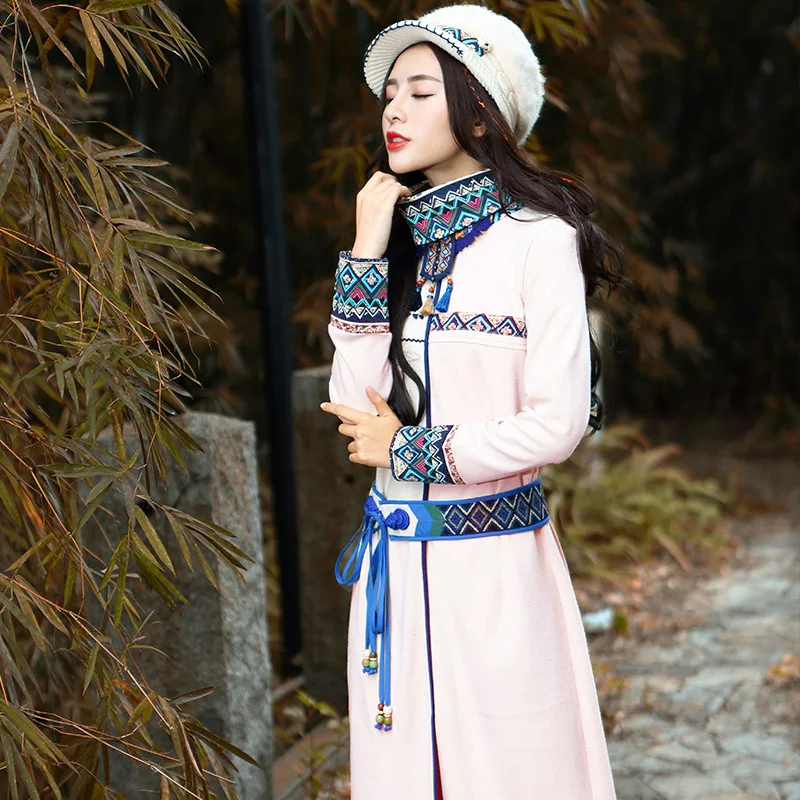 

Faye's store national wind women embroidered dress retro knit printing