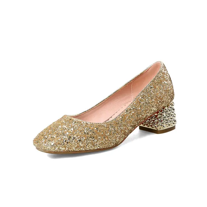 Женская обувь; сезон весна-осень; туфли-лодочки mary jane; модные вечерние женские туфли без застежки на низком квадратном каблуке с блестками; цвет золотой, серебряный, красный
