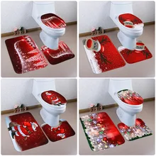 

3 Pcs Christmas Toilet Foot Pad Seat Cover Cap Fancy Santa Claus Rug Set Bathroom Set Decoration Xmas Supplies Carpet Washable