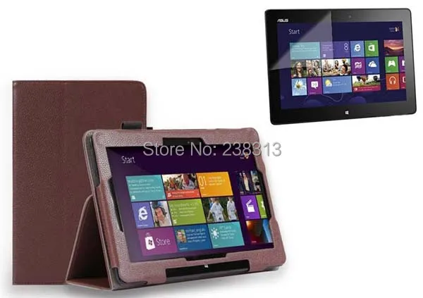 

Litchi Folio Stand Back Holder PU Leather Skin Case Cover + Clear Screen Protector For Asus Transformer Book T100TA T100 Tablet