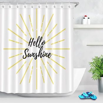 

LB Gold Sunshine Black English Letters Extra Long White Waterproof Fabric Shower Curtains Bathroom Curtain For Art Bathtub Decor