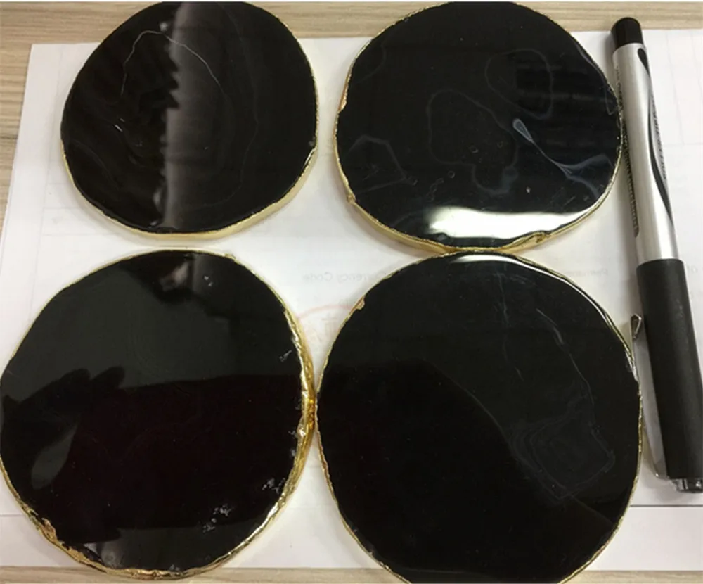 3 шт Черный цвет натуральный стеклянный Агат ломтик полудрагоценный камень ручной агат подставка для стеклянных чашек держатель для напитков Pad Druzy Geode