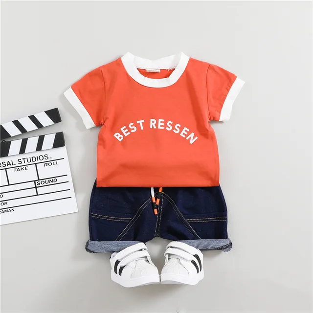 Children Clothes Fashion Summer Baby Girls Clothing Boys Sports T-Shirt Shorts 2Pcs/Sets Toddler Cotton Costume Kids Tracksuits XH zimu S Orange