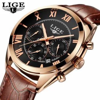 

LIGE Top Luxury Brand 2018 New analog Quartz Watches Men Chronograph Date Leather Military Sport Wristwatch Relogio Masculino