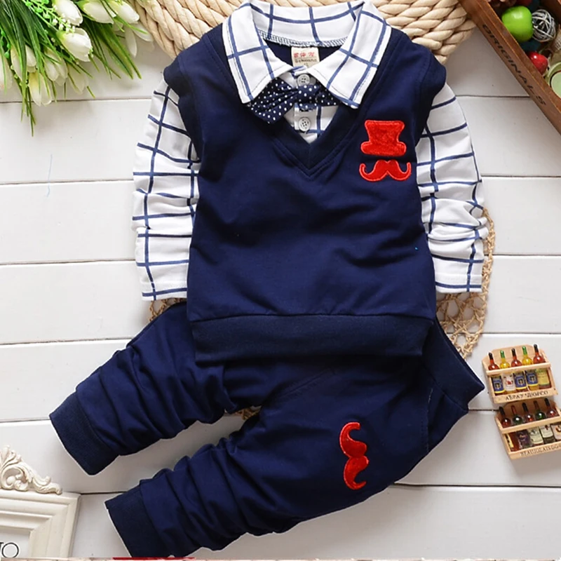 Комплекты одежды для маленьких мальчиков детская одежда на весну и осень детская рубашка в клетку Детский галстук для мальчика, футболка+ штаны, 2 предмета, спортивный костюм