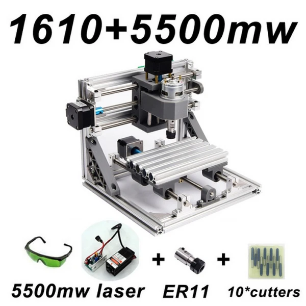 Мини CNC 1610 лазерный гравировальный станок с 500 МВт головкой ER11 фрезерный станок для дерева PCB фрезерный станок для резьбы по дереву DIY с GRBL - Цвет: 1610 and 500mw Head