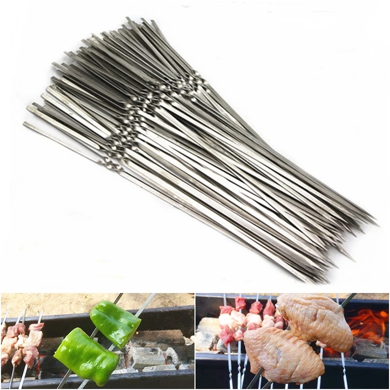 100PC/lot Outdoor Metal Picnic BBQ Skewers Barbecue Food Camping