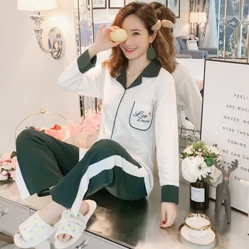 

2019 Autumn Winter 100% Cotton Pajama Sets for Women Long Sleeve Sleepwear Pyjama Femme Loungewear Homewear Pijama Mujer Clothes