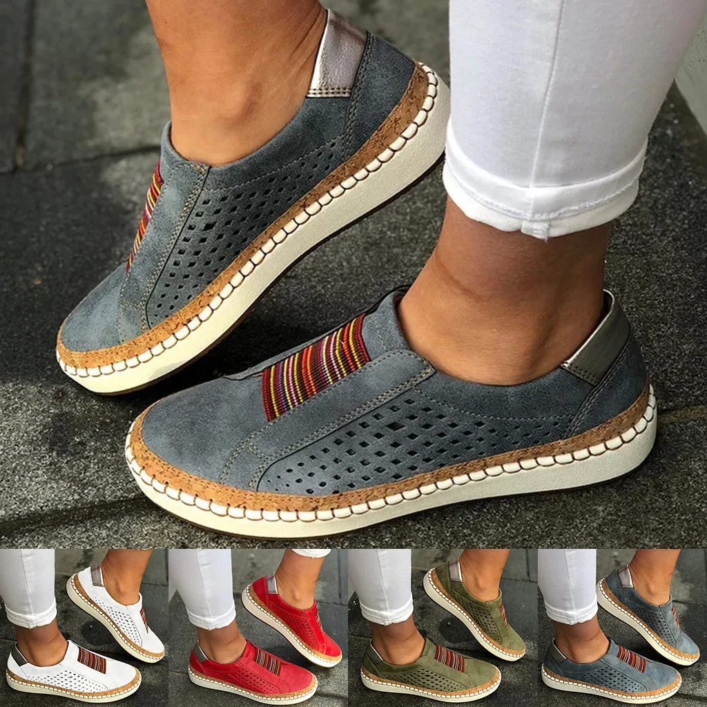 

Women Slip On Hollow Out Flat Ladies Breathable Loafers Casual Platform Vulcanized Sewing Female Fashion Comfort Shoes#4