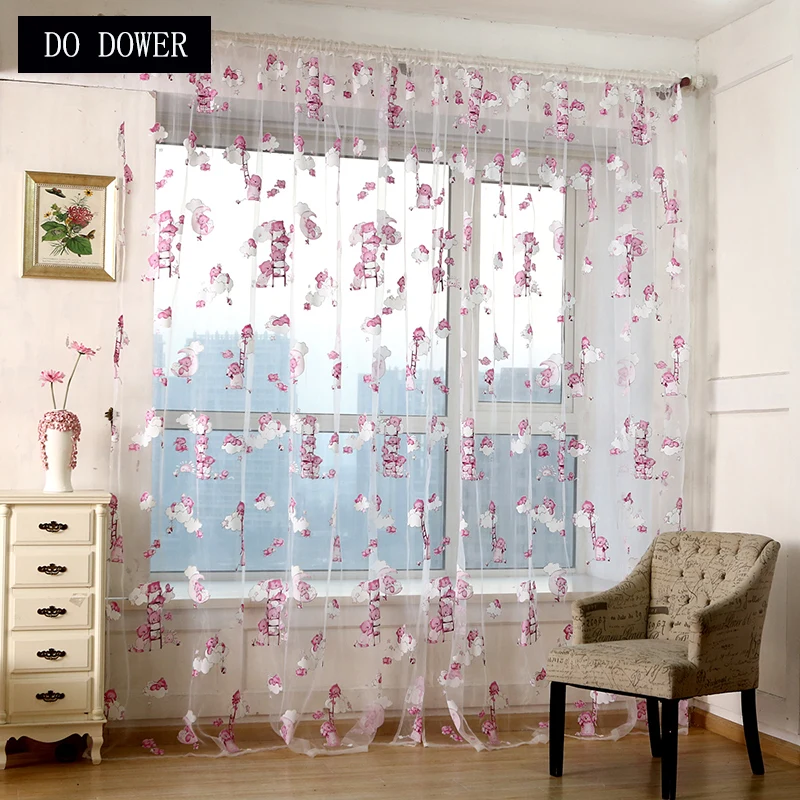 Embroidered Voile Curtains Little Bear for Bedroom Living Room Window