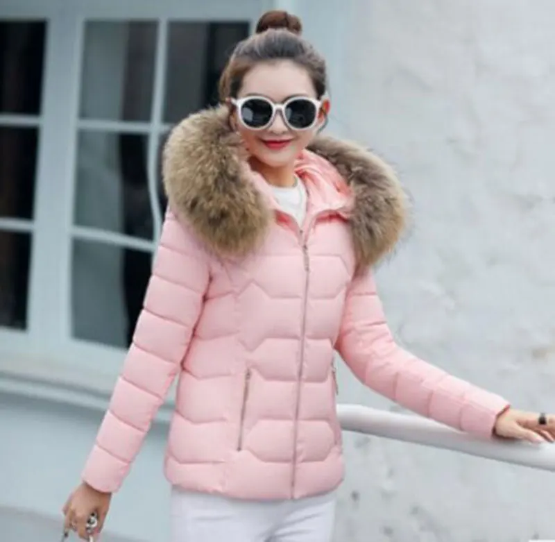 1 предмет Для женщин зимние куртки и пальто, большой меховой воротник с капюшоном парки Повседневное тонкий теплое пальто A003 - Цвет: pink style 2