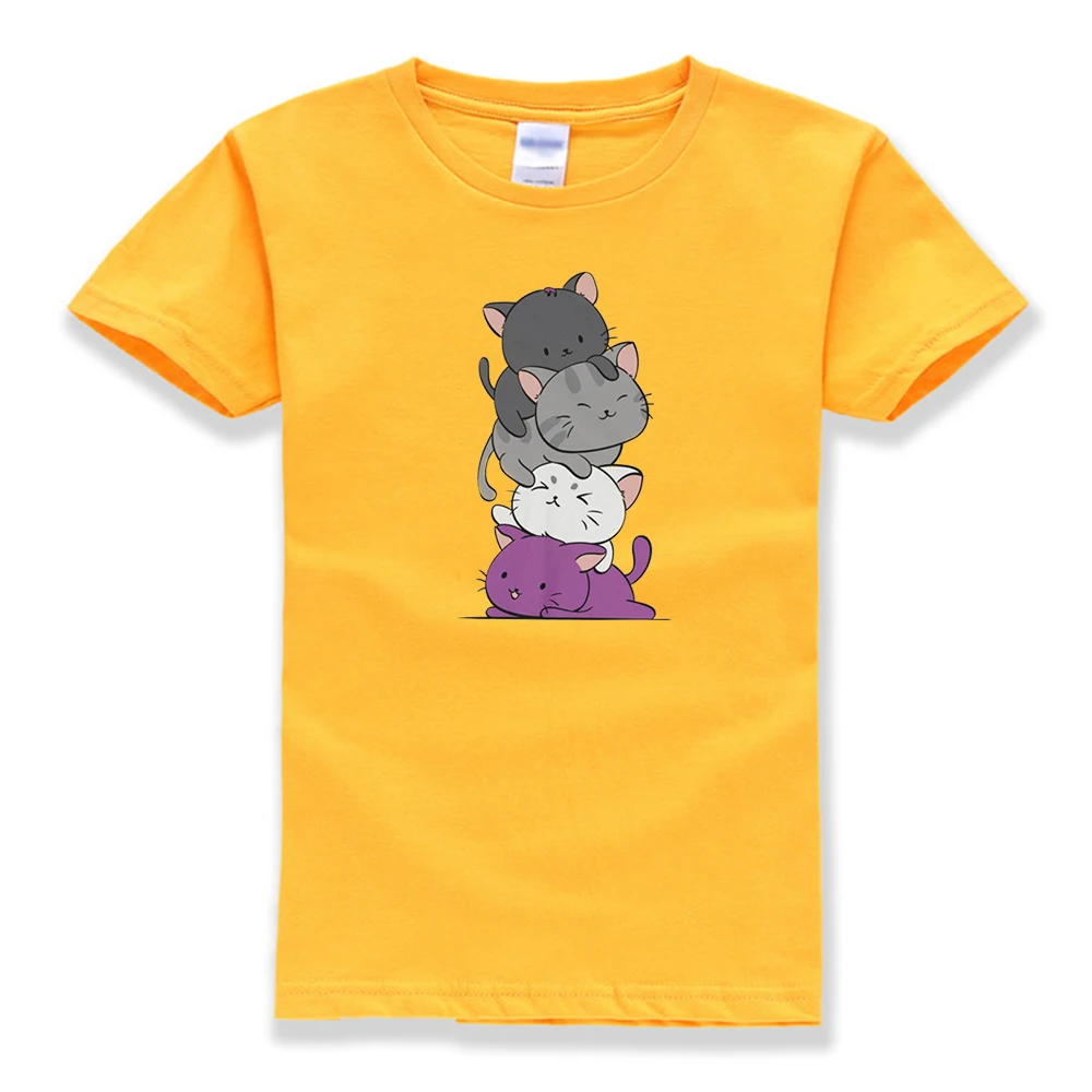 Кавайная одежда-Милая футболка с котом/Повседневная футболка с принтом "флаг гордыни", "Котенок", "Аниме", "туз", "полусексуал" и "Квин"