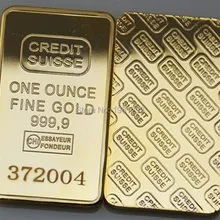Лазерная цифра Кредитная Suisse золото бар 1 унций. 24k позолоченный Арт-нуво слиток золота 490 шт./партия