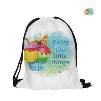 

Ice Cream Printed Drawstring Backpack Double Sided Printing Pouch Backpacks For Travel And School Enjoy The Little Things