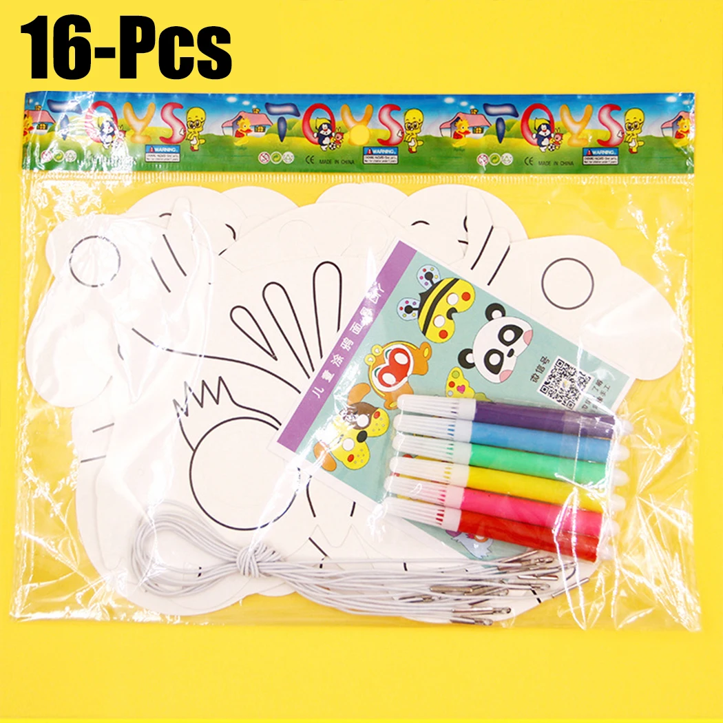 16PCS Party Mask Creative Cartoon DIY Blank Painting White Mask Costume Mask With Color Pens New Arrival