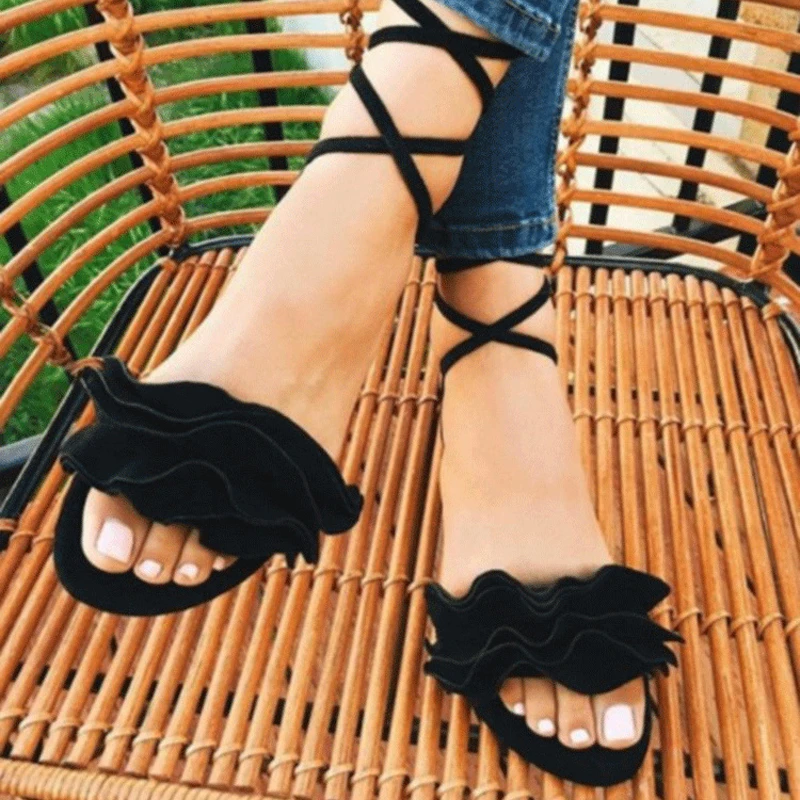 Women sandals 2019 summer women flat sandals fashion flock sandals flowers decor women beach shoes plus size 42 43