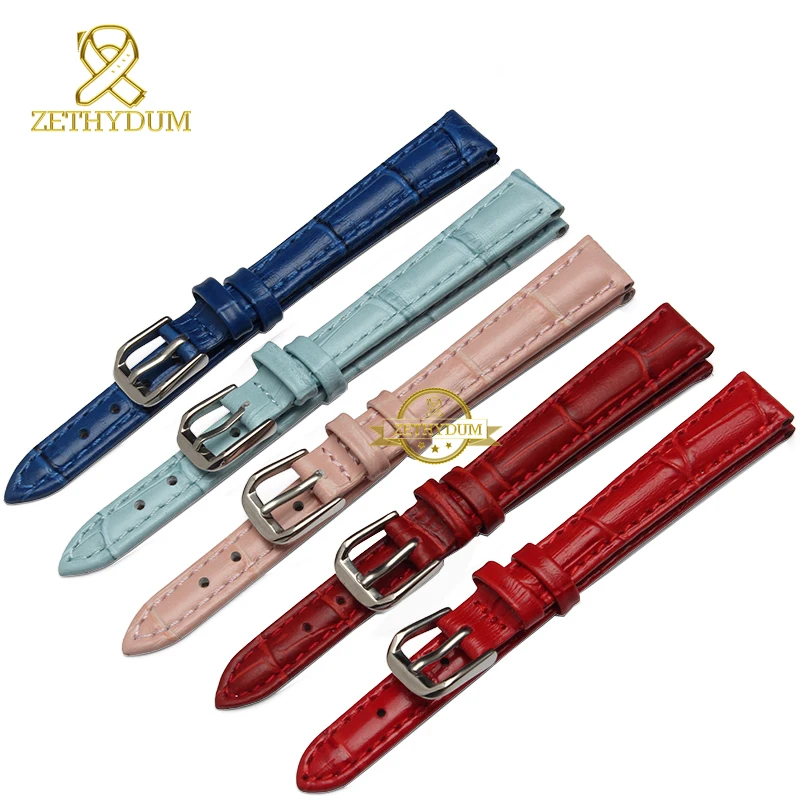 Genuine leather bracelet womens fashion watchband wristwatches band multicolor small watch strap 10 12 14mm pink blue red color