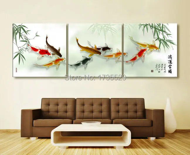 3 Piece Koi Fish Wall Art Chinese Painting On Canvas Home 3 Piece Koi Fish Wall Art Chinese Painting On Canvas Home Decor Modern Picture For Living Room In Calligraphy From Garden