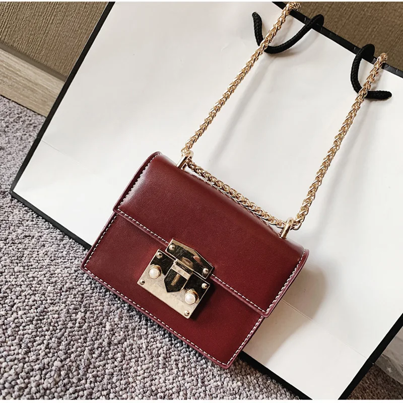 

Small Handbags Women's 2019 New Chains Messenger Bags Retro Lock Cross Body Bags Female PU Fashion Solid Flap Ladies Tote Bag
